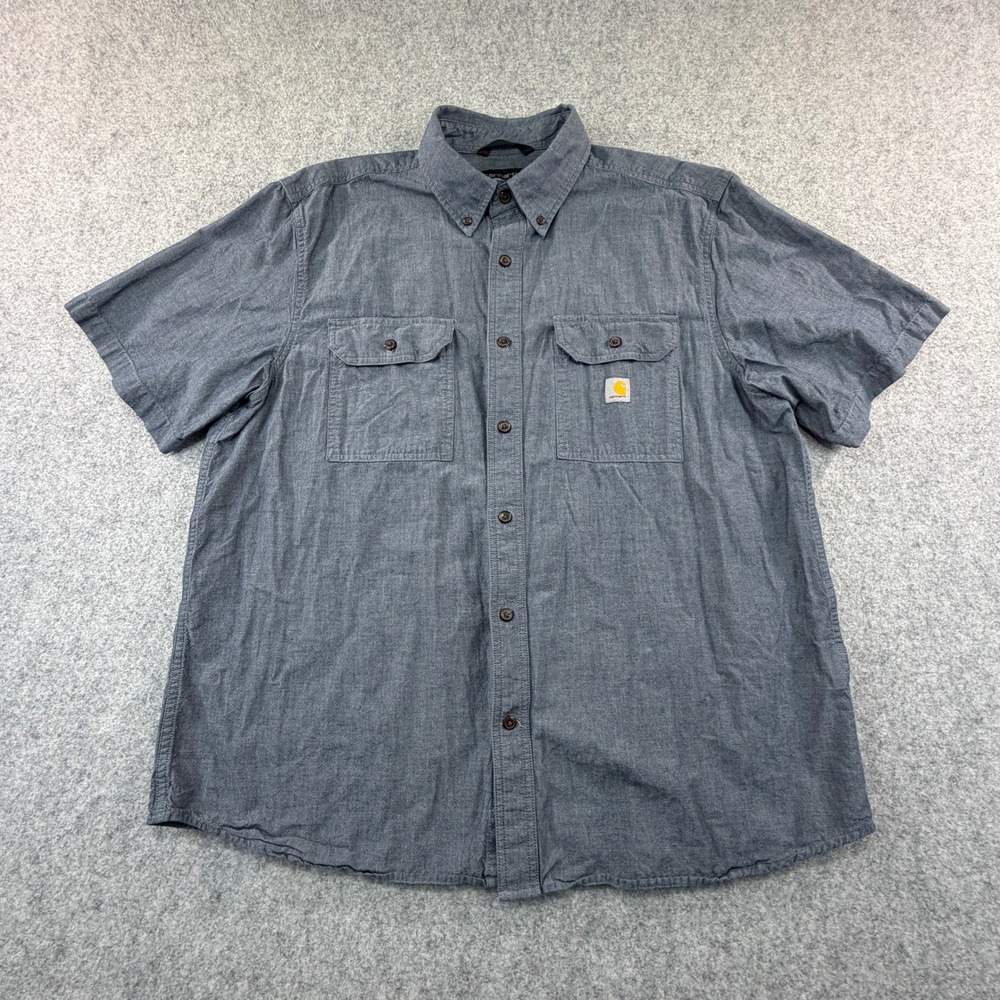 Carhartt Mens XL Loose Fit Short Sleeve Chambray Work Shirt Blue Gray TW4369-M